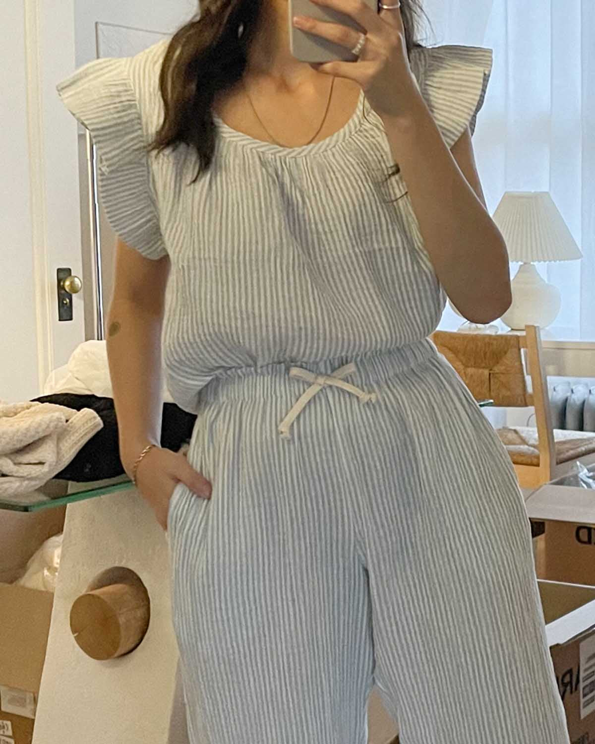 blue and white striped pj