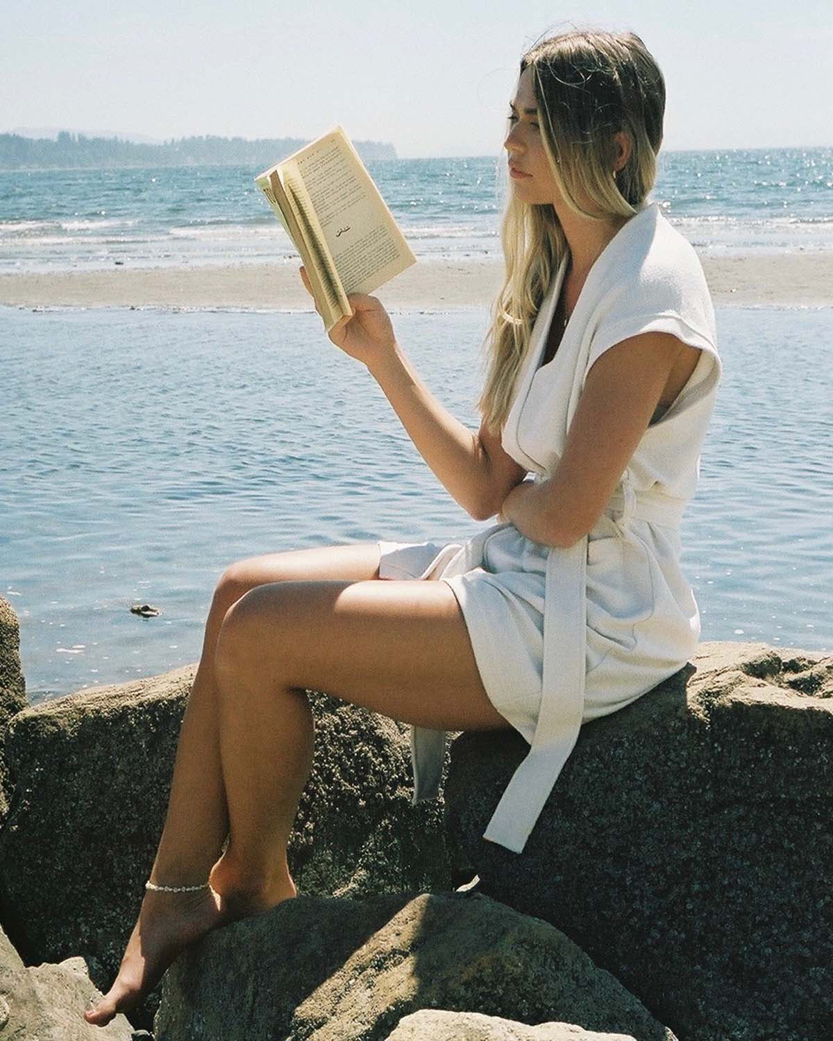 organic cotton terry beach cover up with tie and pockets