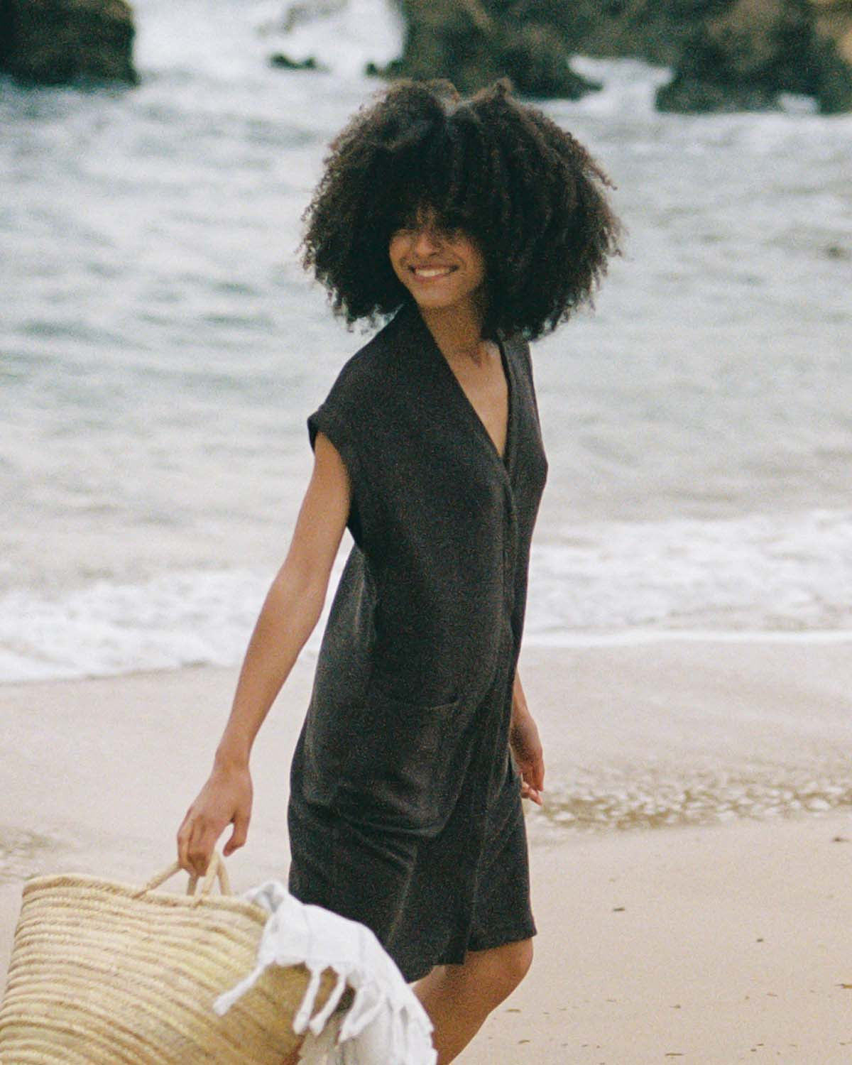 brown cotton terry beach cover-up with pockets and tie