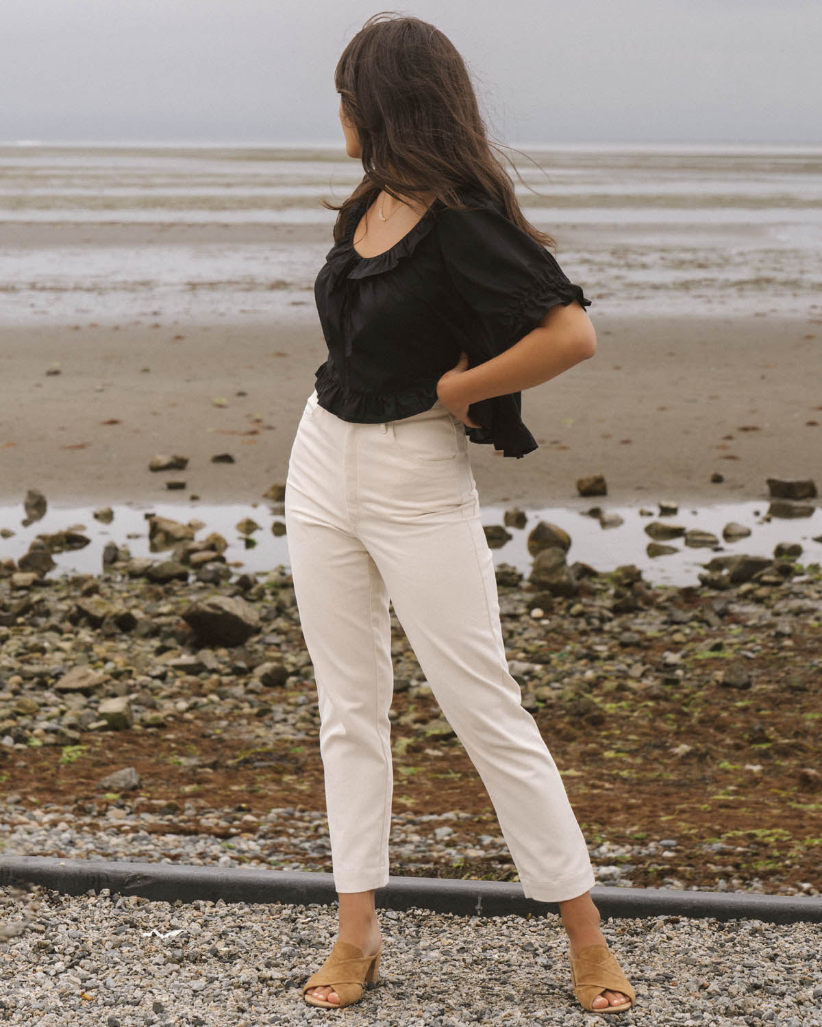 off-white straight leg pants with front and back pockets