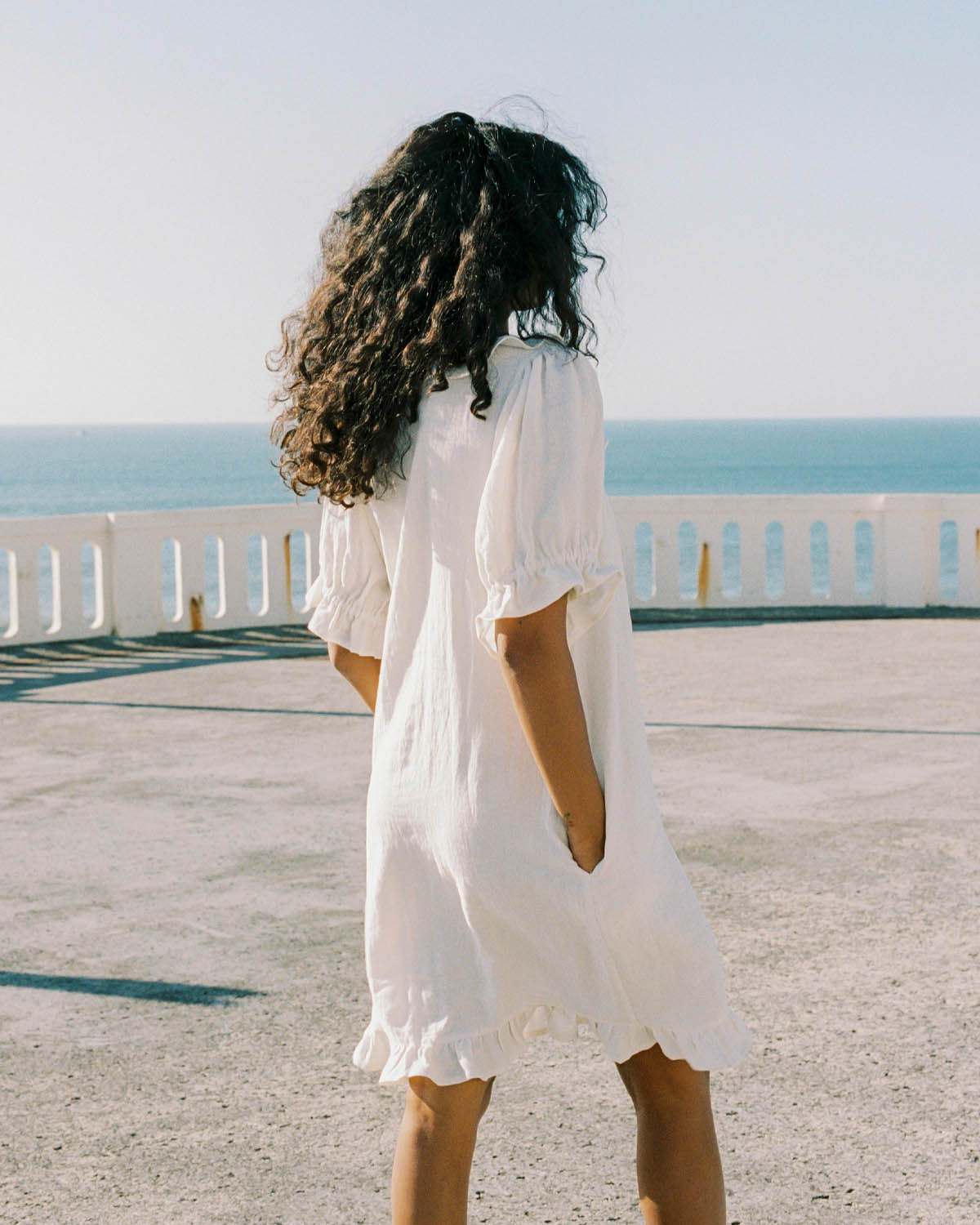 white linen short dress