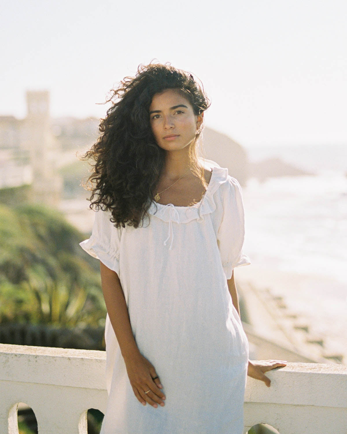 white linen short dress