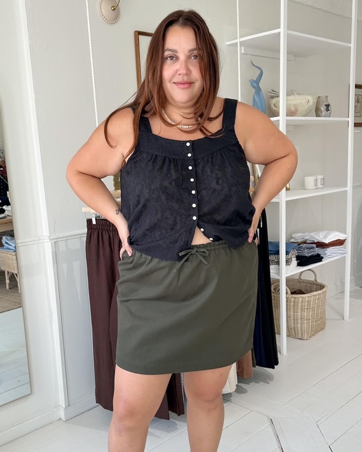 olive green mini skirt with waist tie