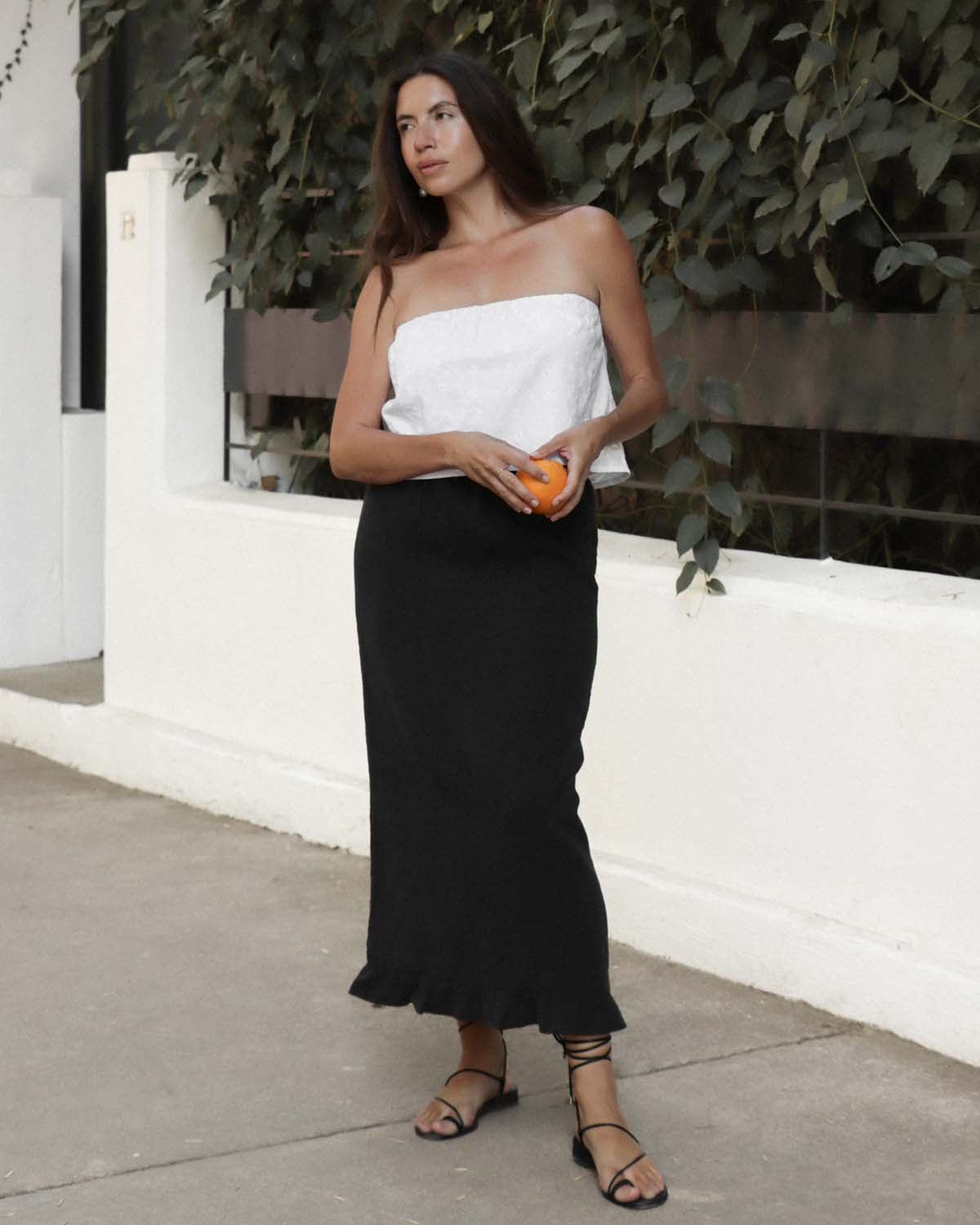 black linen skirt with elastic waist