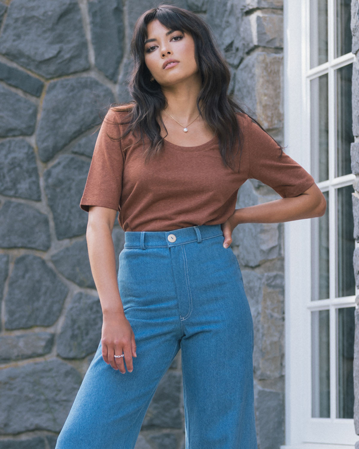 rust-coloured hemp and organic cotton tee