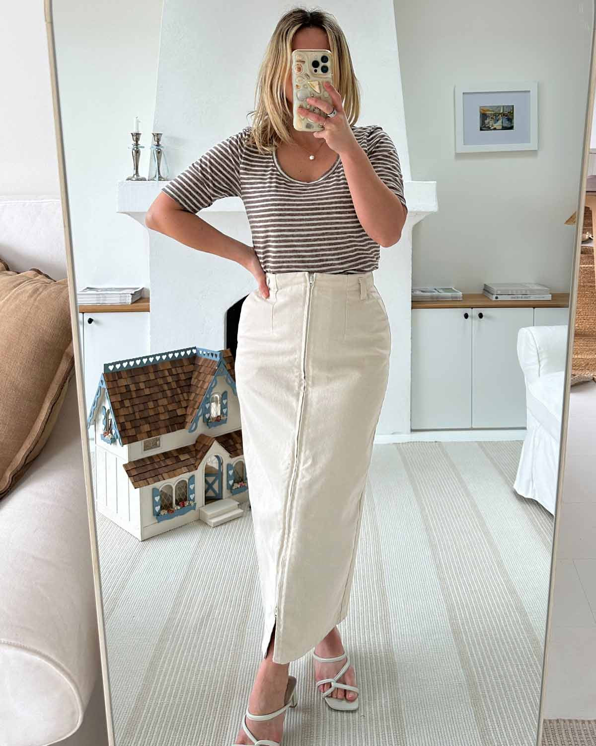 stripe tee with longer sleeves and ballerina scoopneck