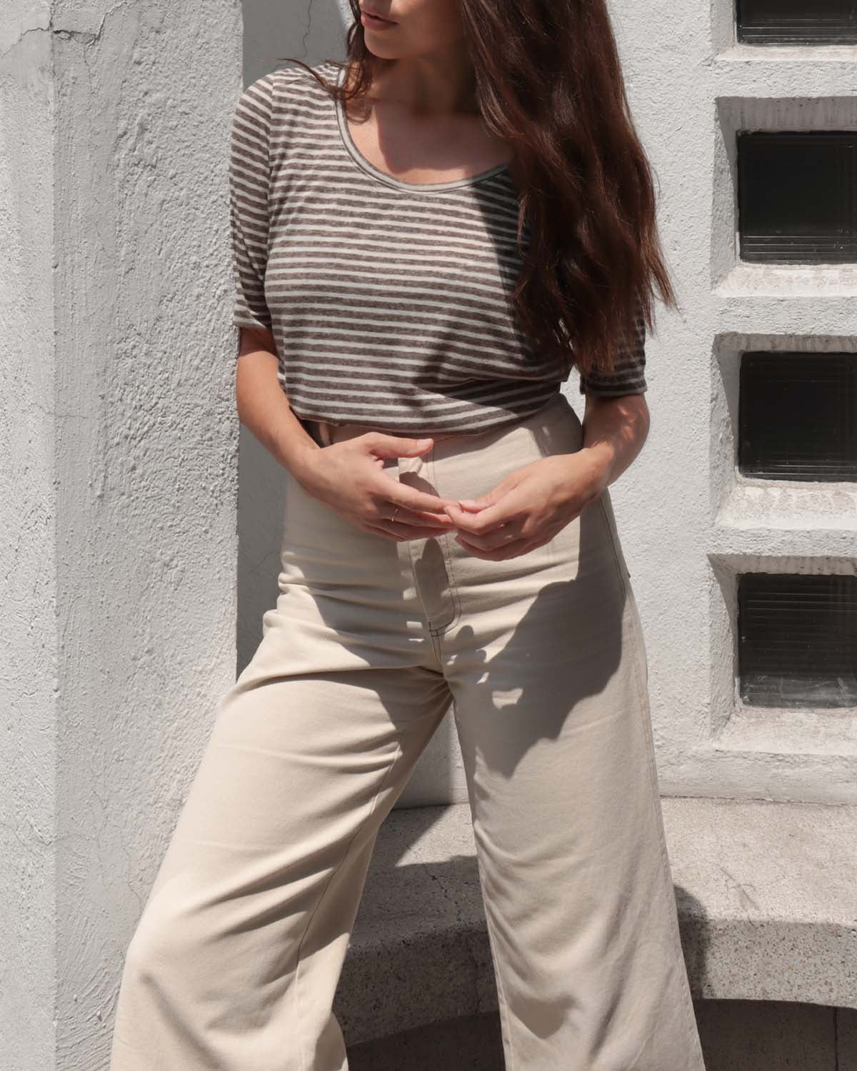 stripe tee with longer sleeves and ballerina scoopneck