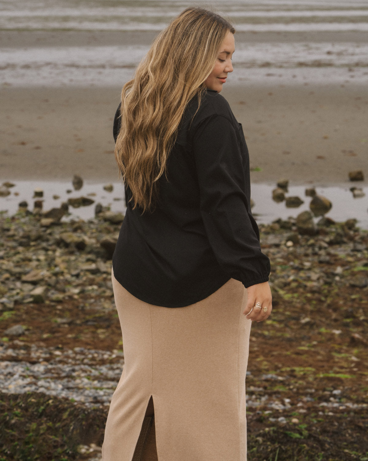 unique black button-up made from raw silk