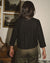 black raw silk button up blouse with 3/4 sleeves