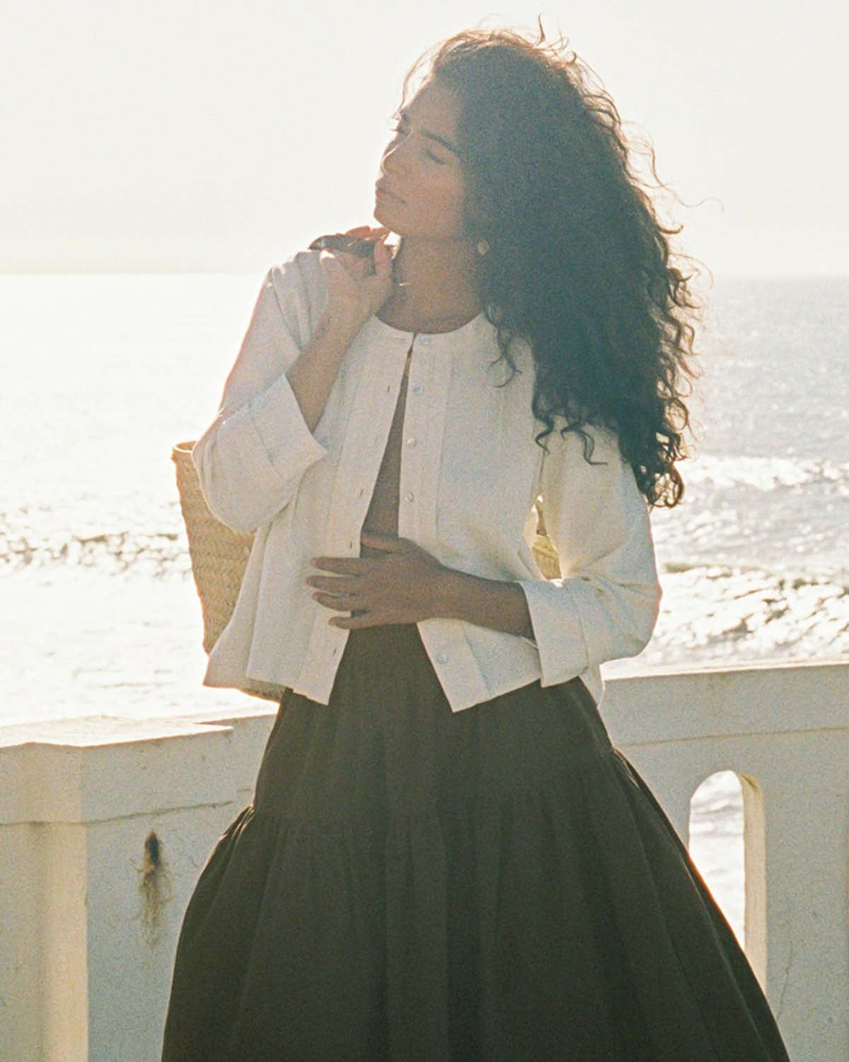 ivory raw silk button up blouse with 3/4 sleeves