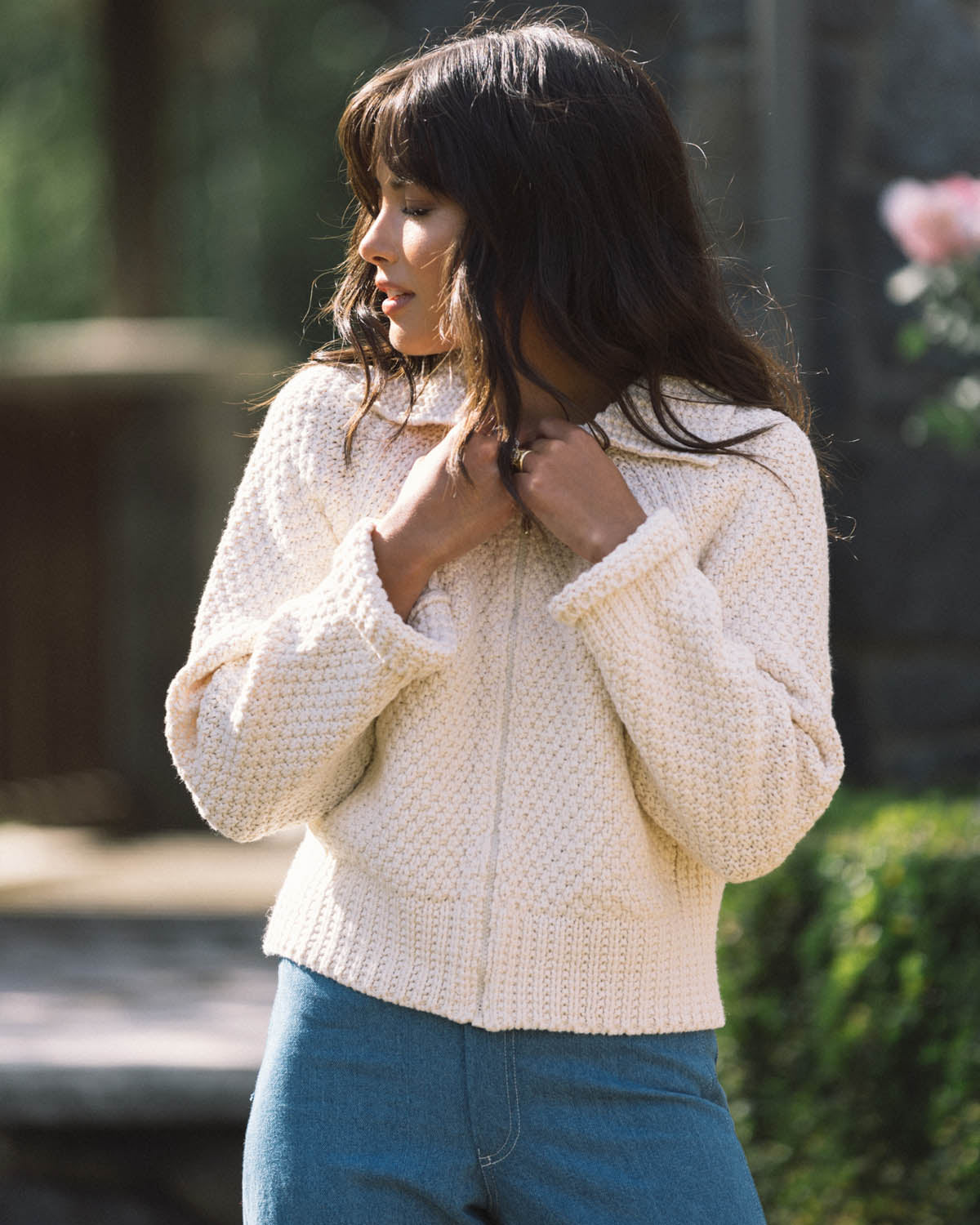 cream cotton zip cardigan