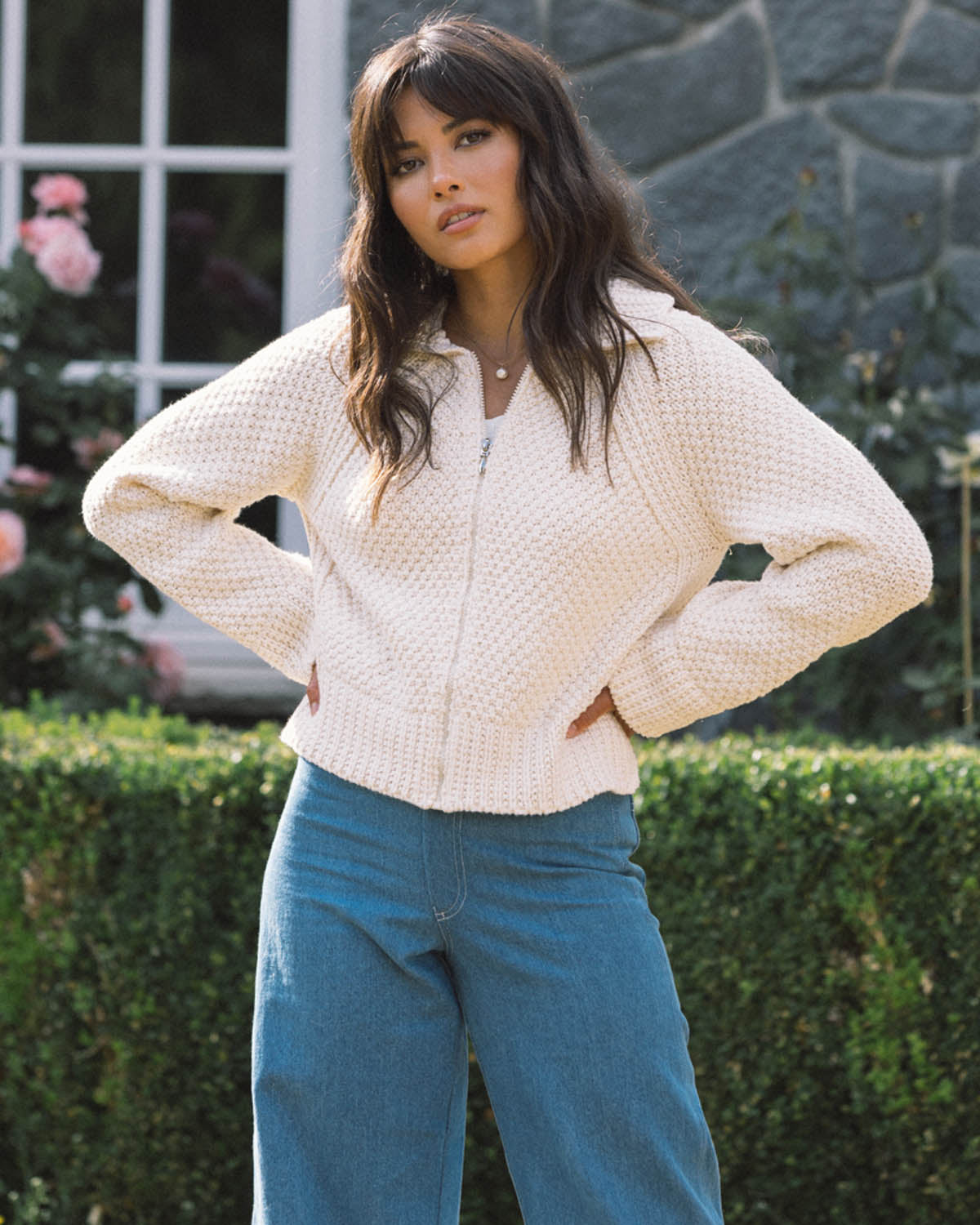 cream cotton zip cardigan