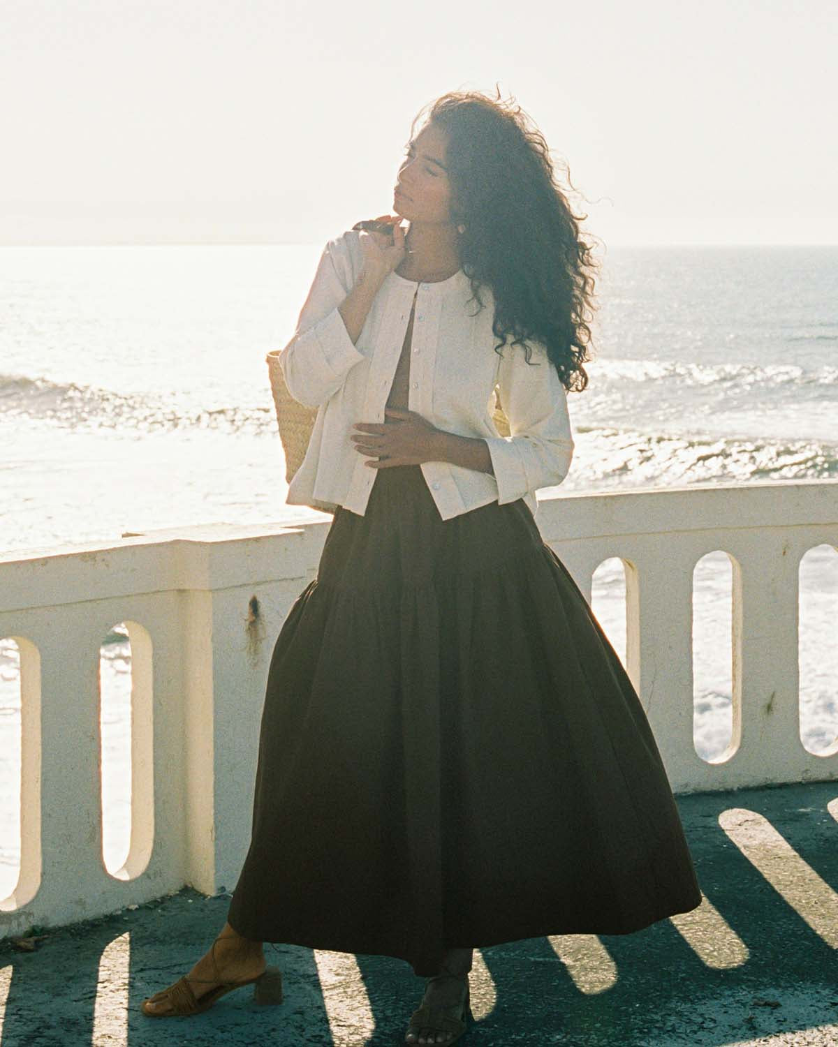 cotton, brown long skirt with ruffle