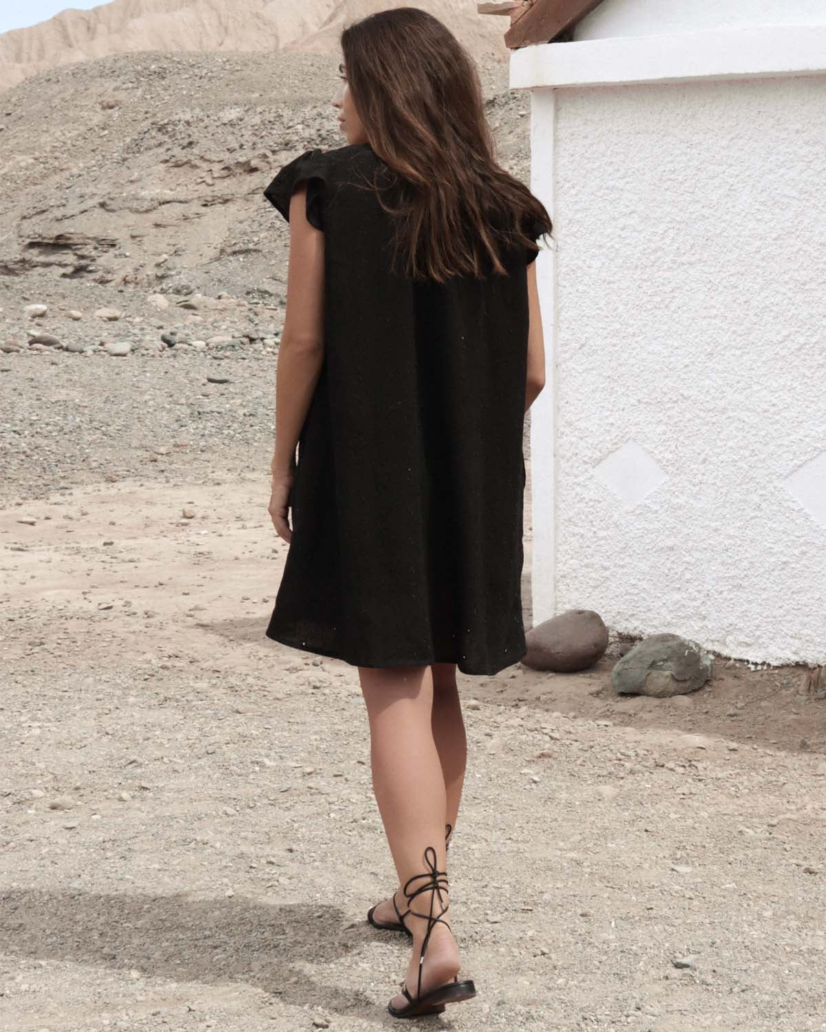 black embroidered sun dress made from 100% cotton