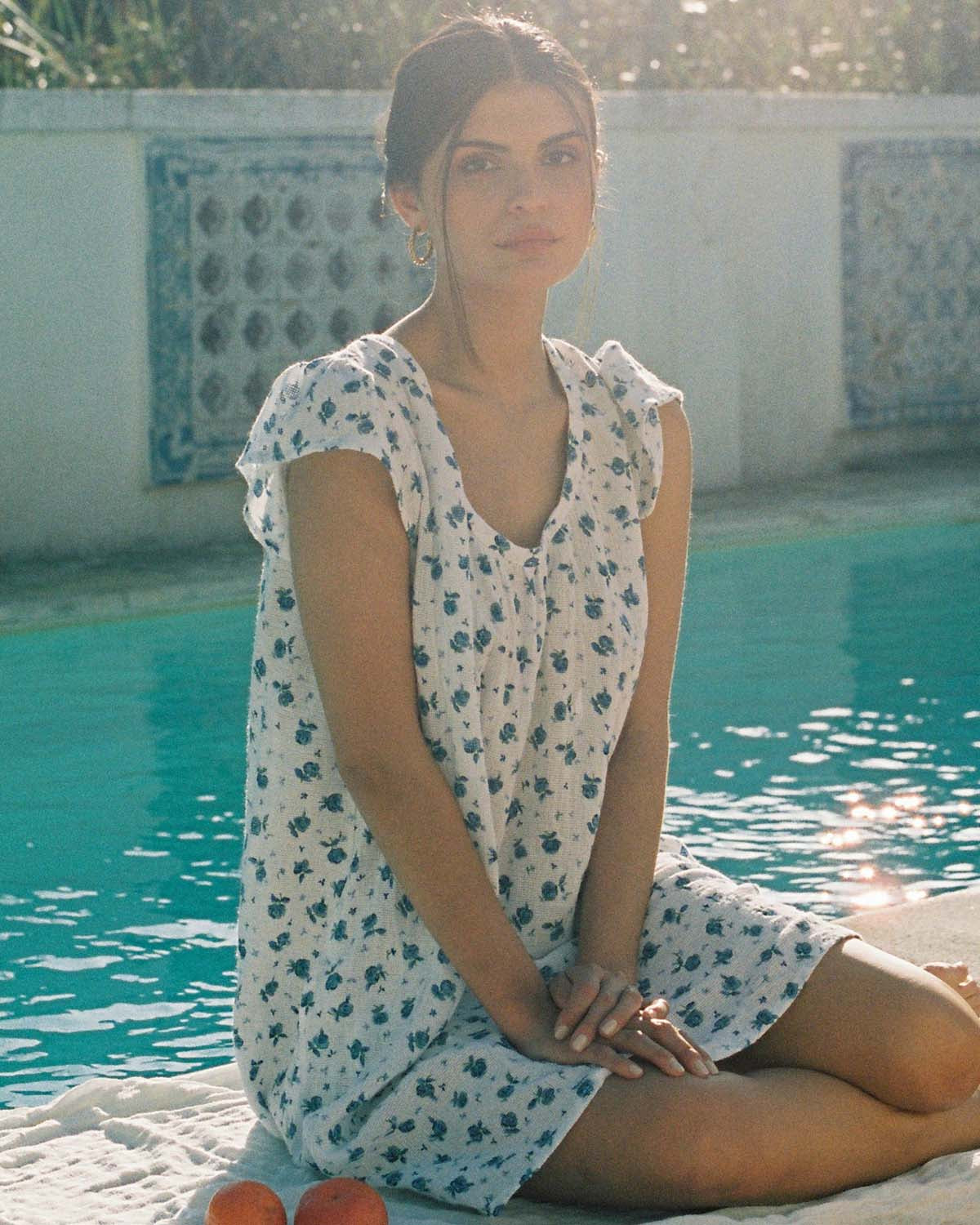 cotton floral sun dress with cap sleeves