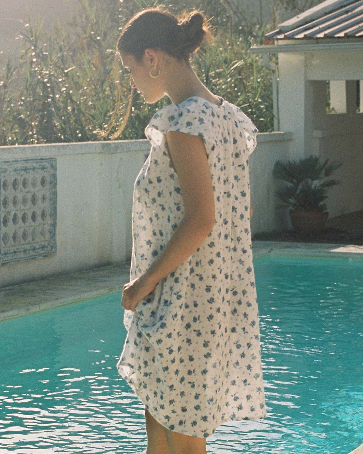 cotton floral sun dress with cap sleeves