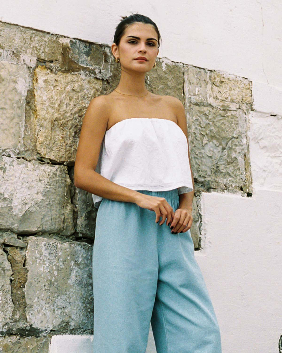 white eyelet tube top made from cotton