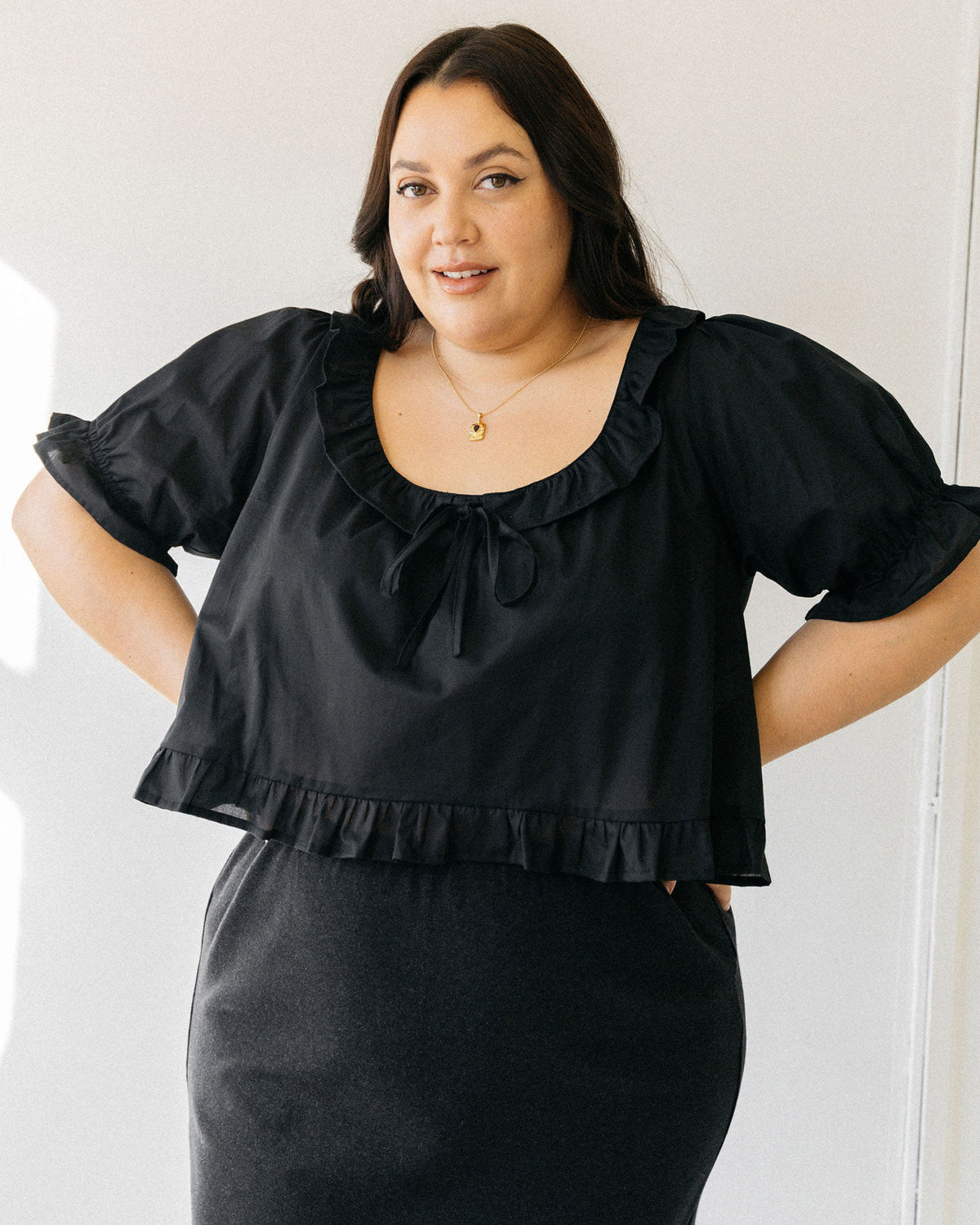 delicate, short-sleeve girly blouse with frills