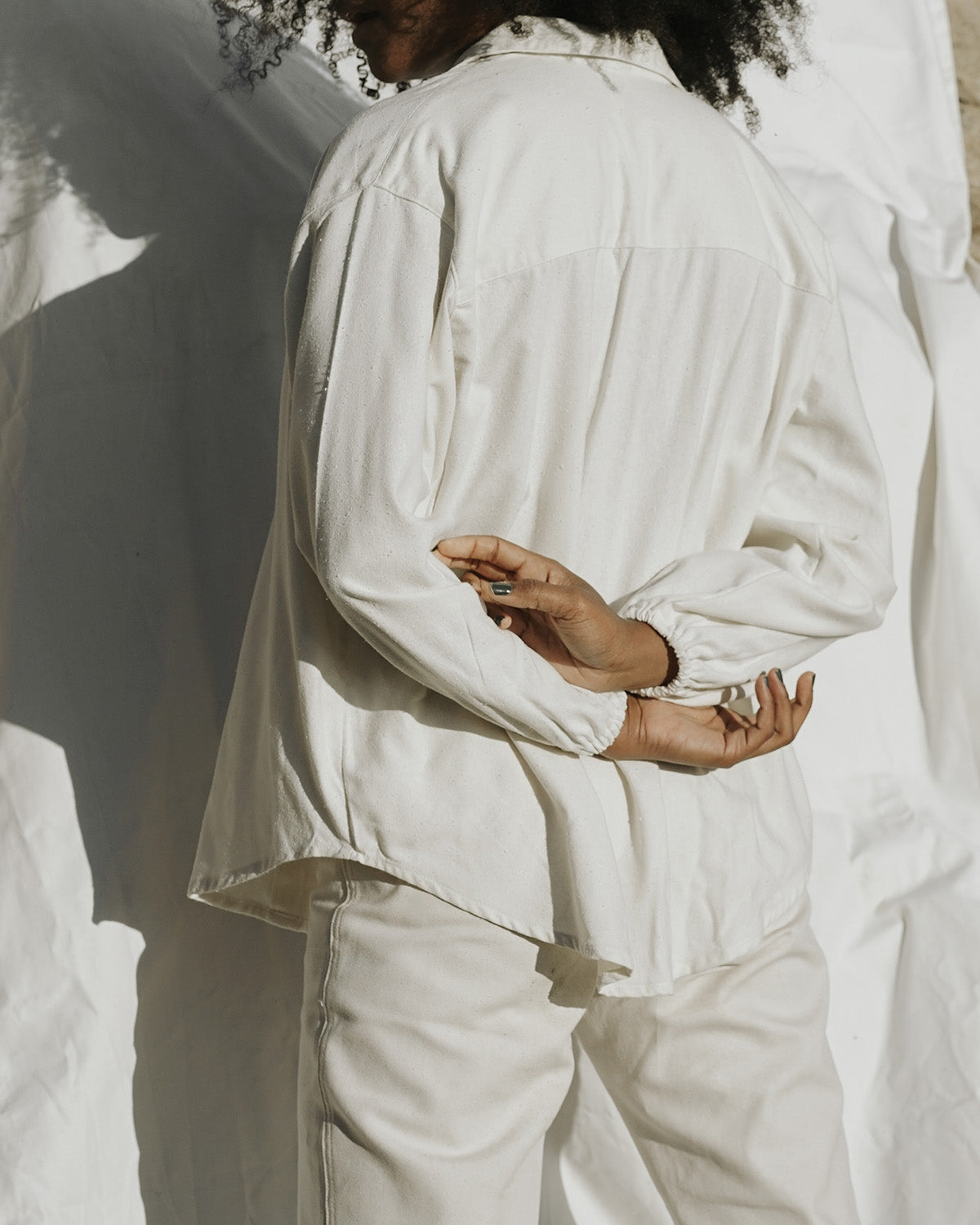 Ivory button-up made from raw silk