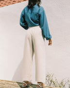 beige wide-leg, cropped pants with elastic waistband