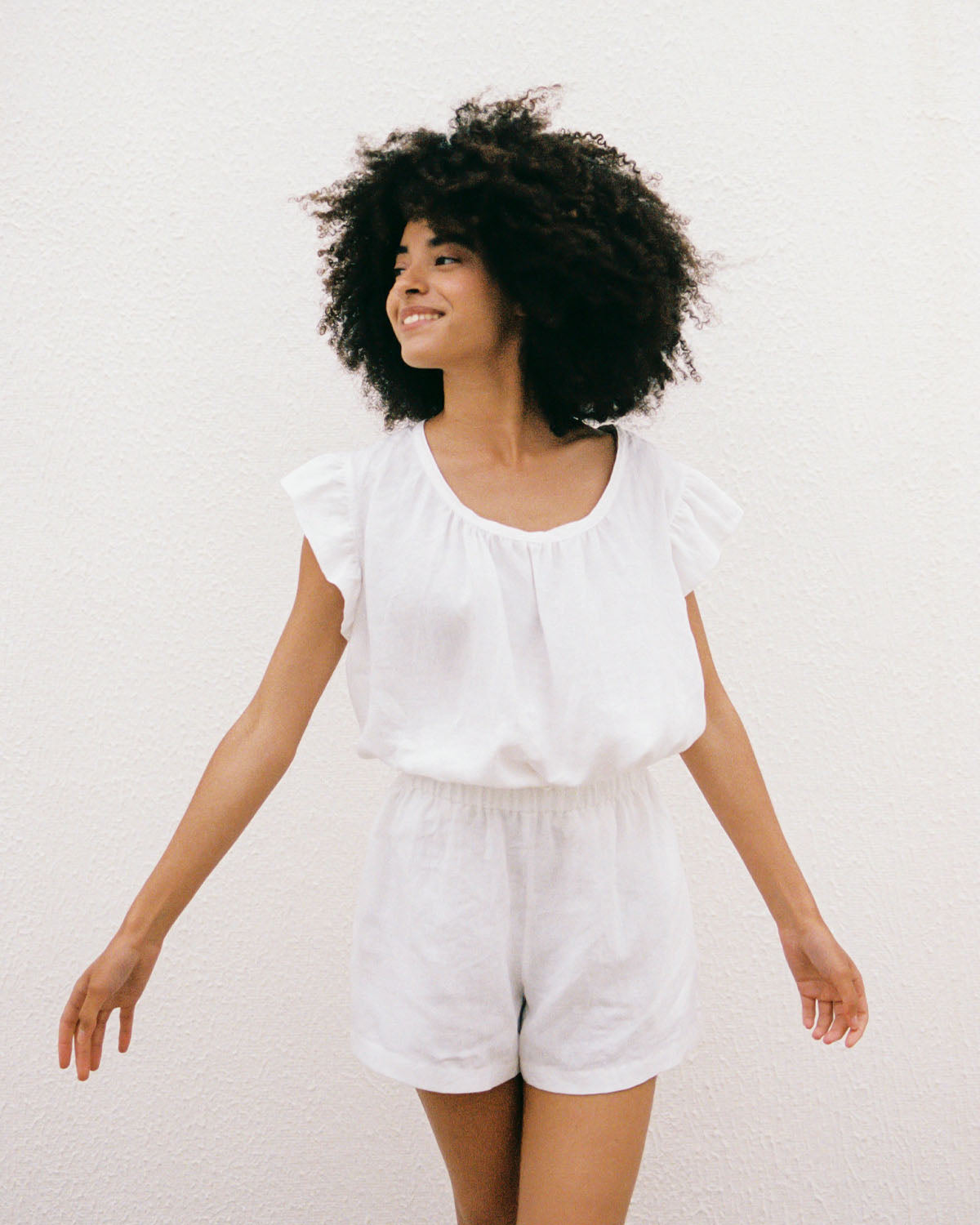 linen sleepwear shorts in white