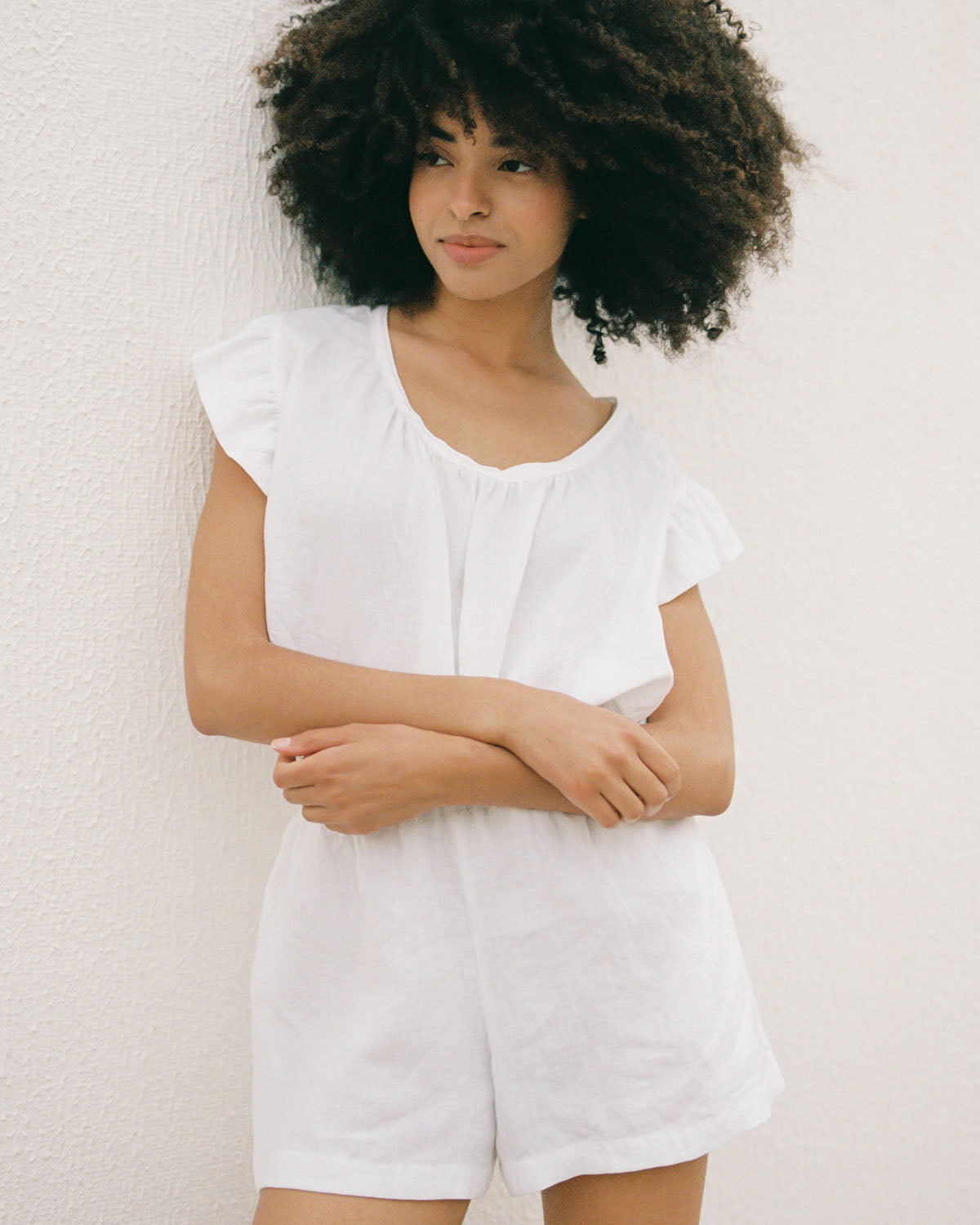 linen sleepwear shorts in white