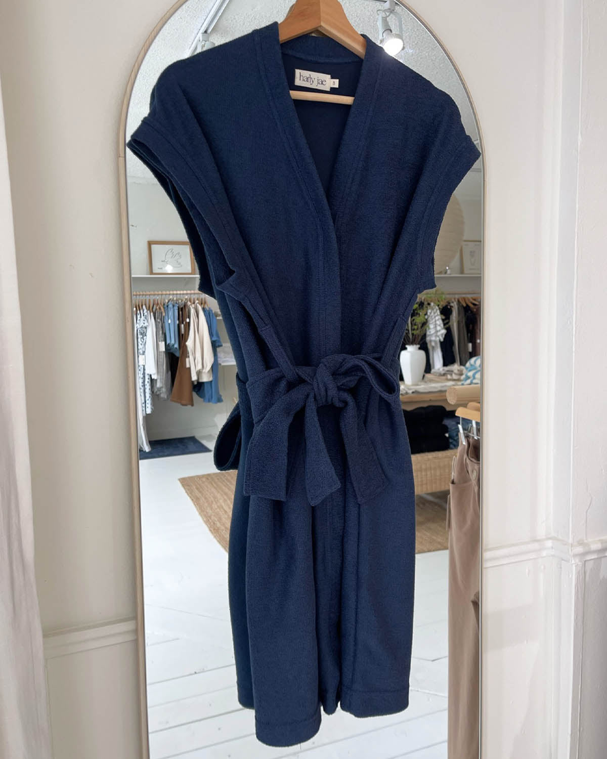 marine blue beach cover-up made from organic cotton and terry towel