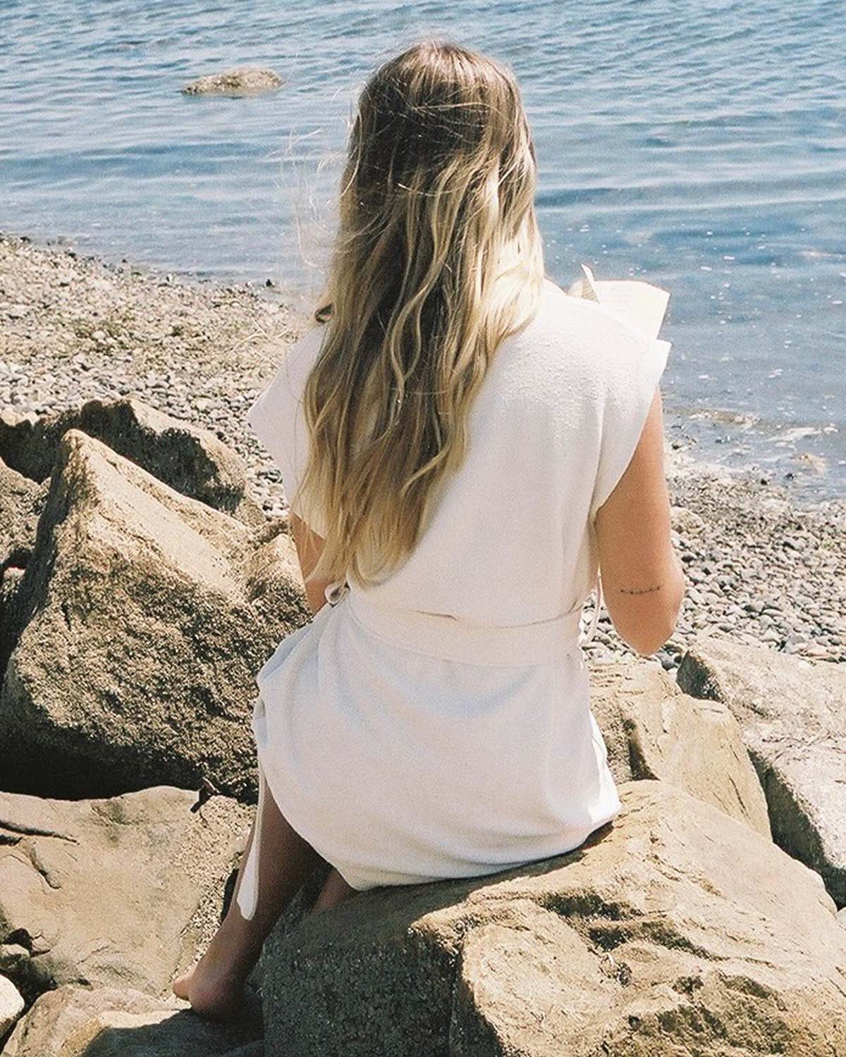 organic cotton terry beach cover up with tie and pockets