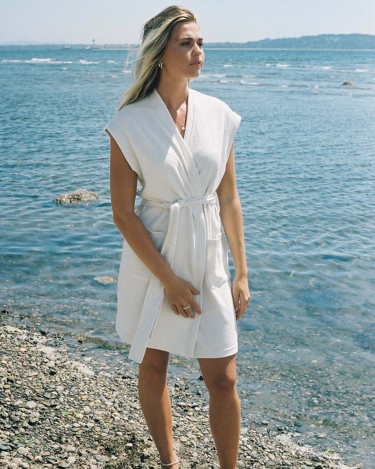 organic cotton terry beach cover up with tie and pockets