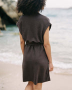 brown cotton terry beach cover-up with pockets and tie