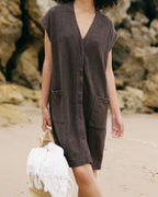 brown cotton terry beach cover-up with pockets and tie