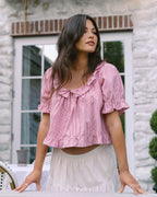 red striped ruffle sleeve short-sleeve blouse