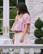 red striped ruffle sleeve short-sleeve blouse