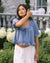 blue ruffle short-sleeve blouse