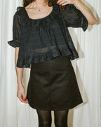 holiday plaid blouse with ruffles
