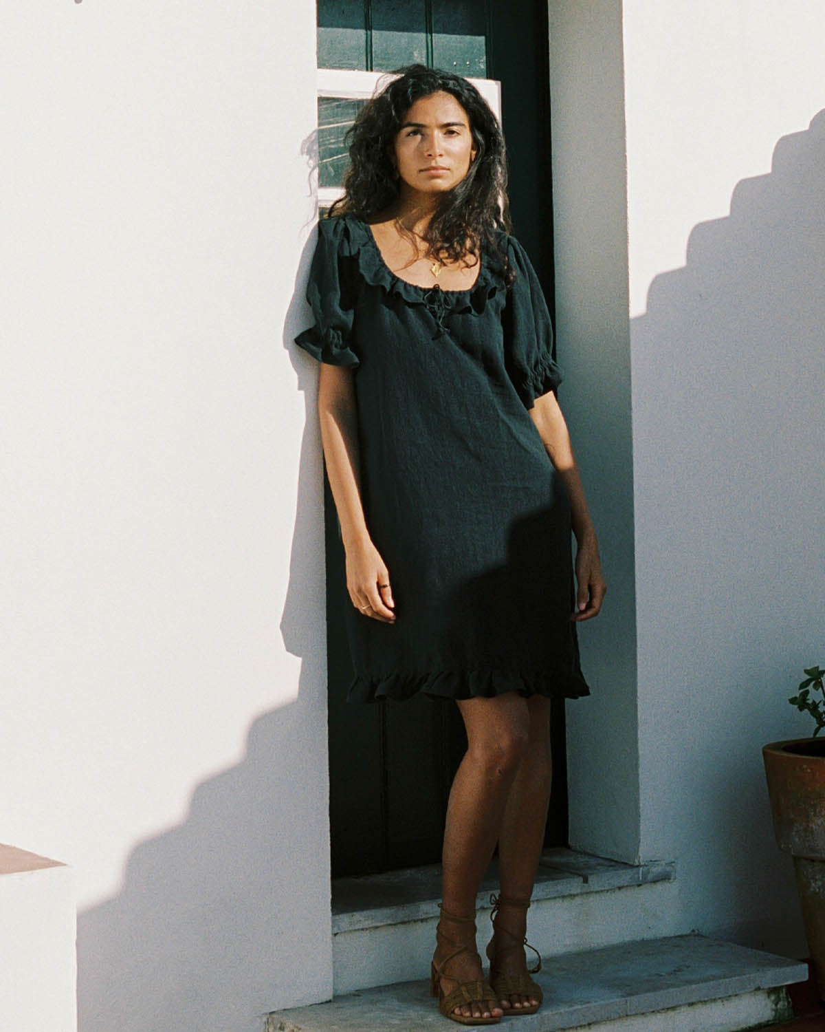 black linen short dress