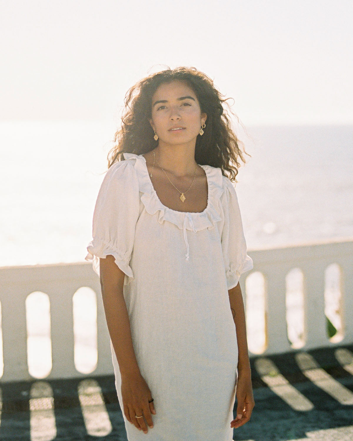 white linen short dress