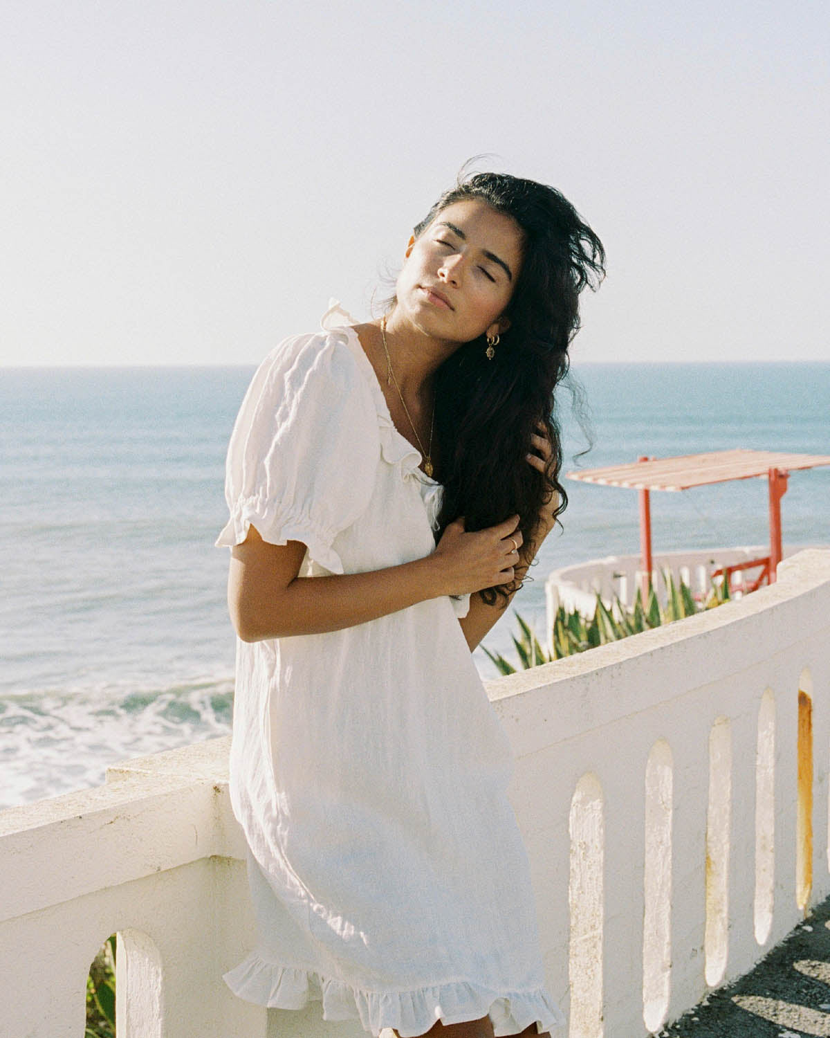 white linen short dress