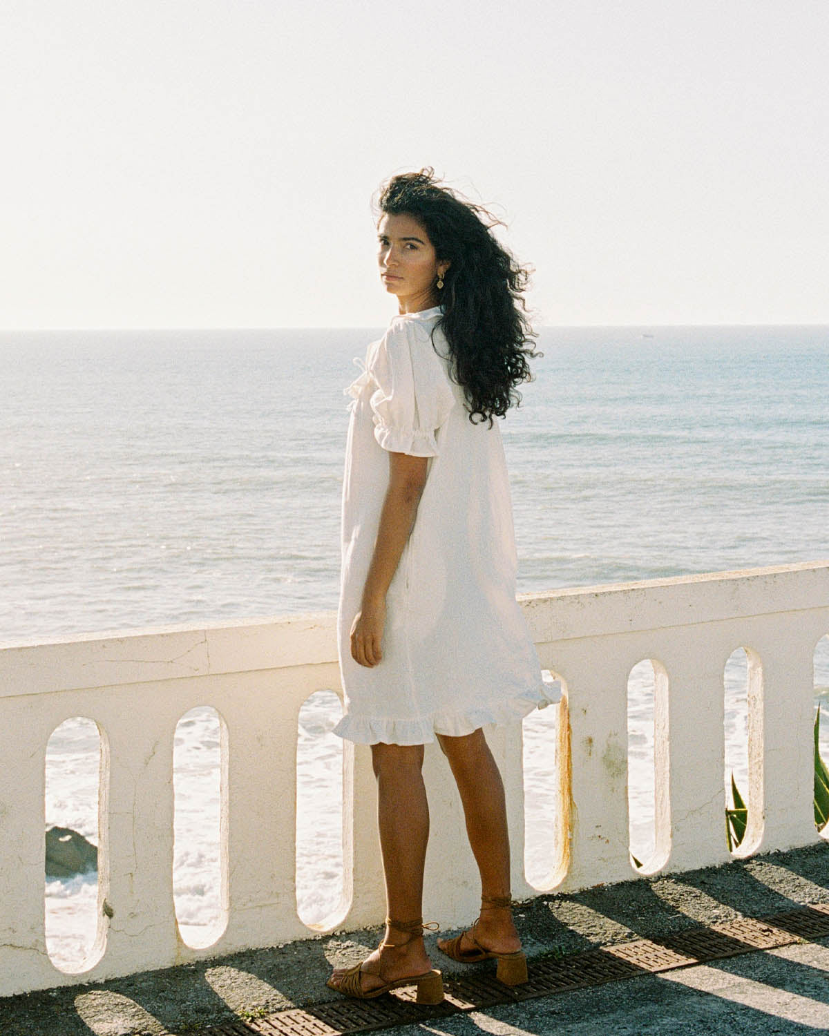 white linen short dress