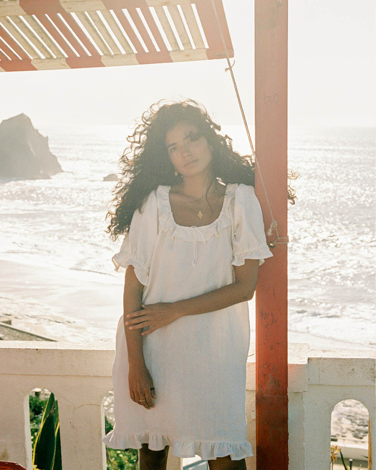 white linen short dress