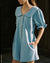 baby blue organic cotton romper with peter pan collar and puff sleeve