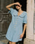 baby blue organic cotton romper with peter pan collar and puff sleeve