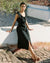 black sleeveless button front linen dress with ties