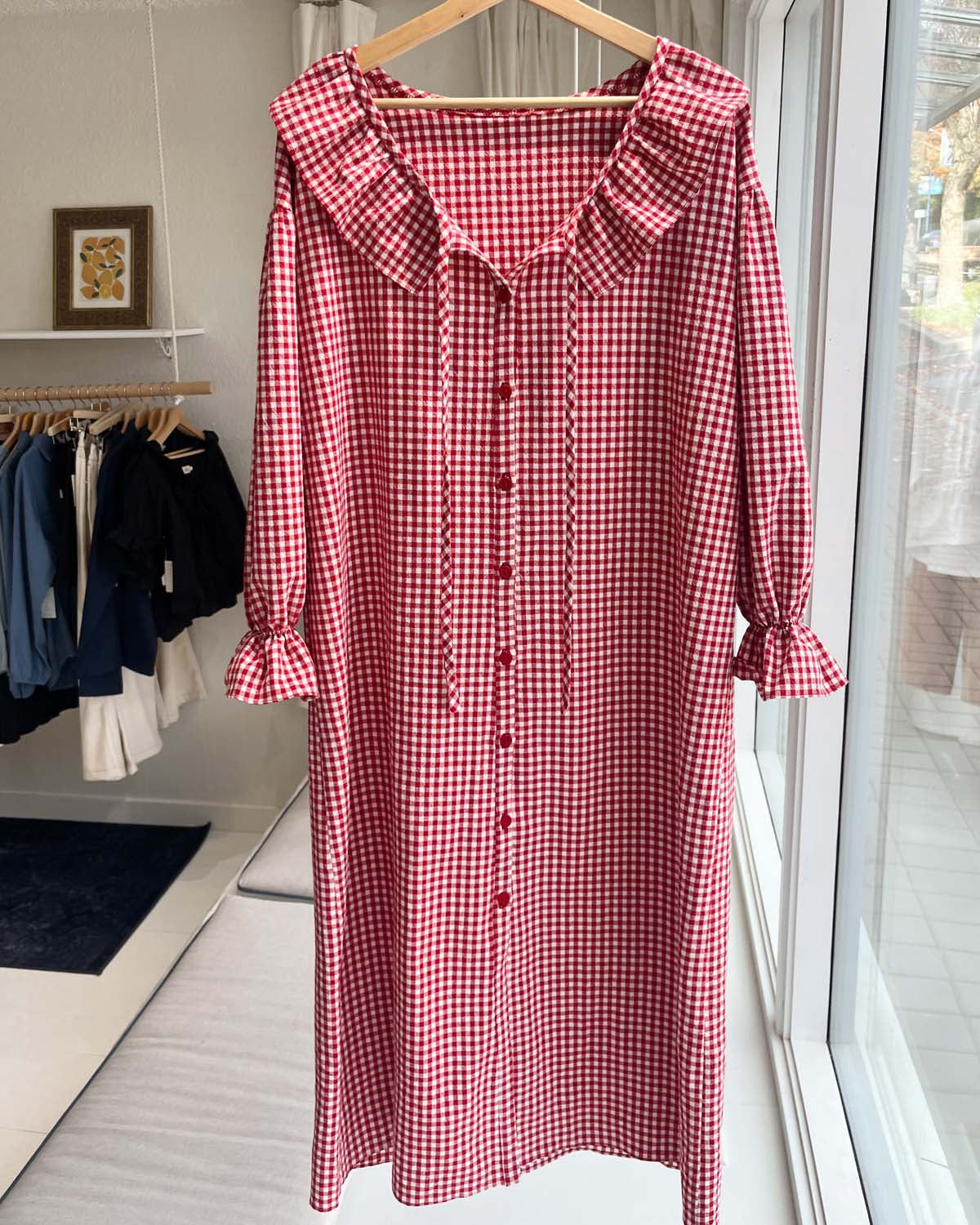 red gingham nightgown dress