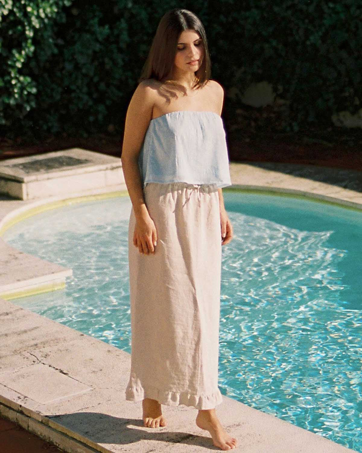 natural linen maxi skirt with elastic waist