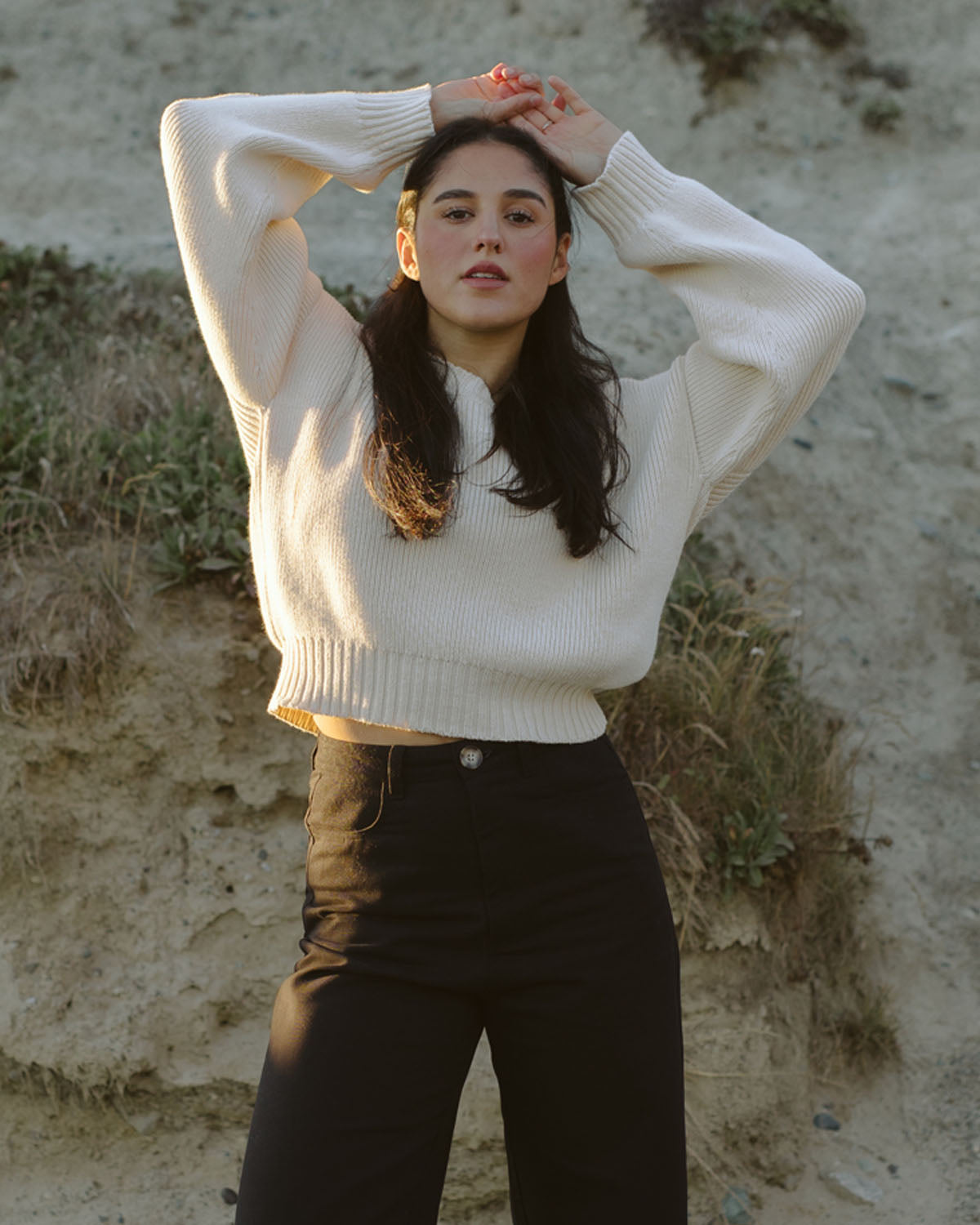 cream knit sweater made from 100% cotton