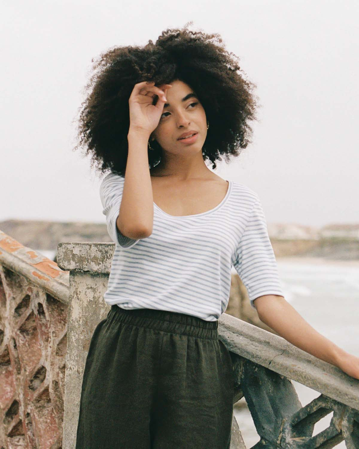 blue and white striped t-shirt