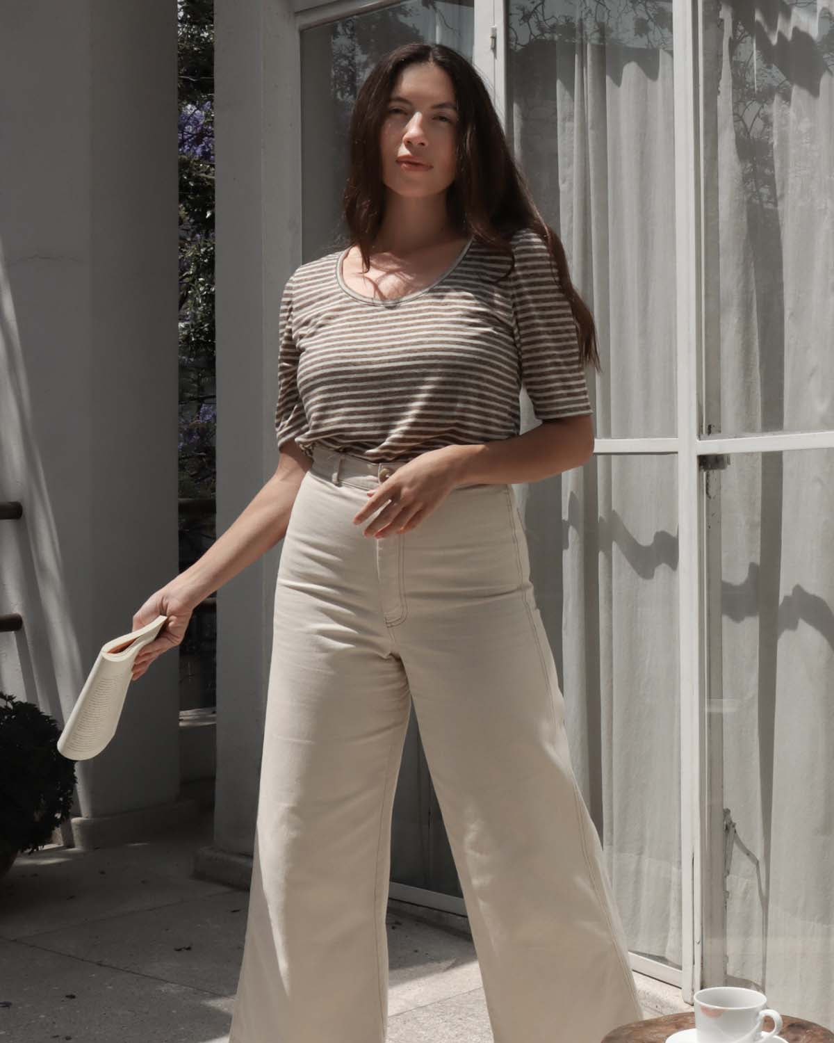 stripe tee with longer sleeves and ballerina scoopneck