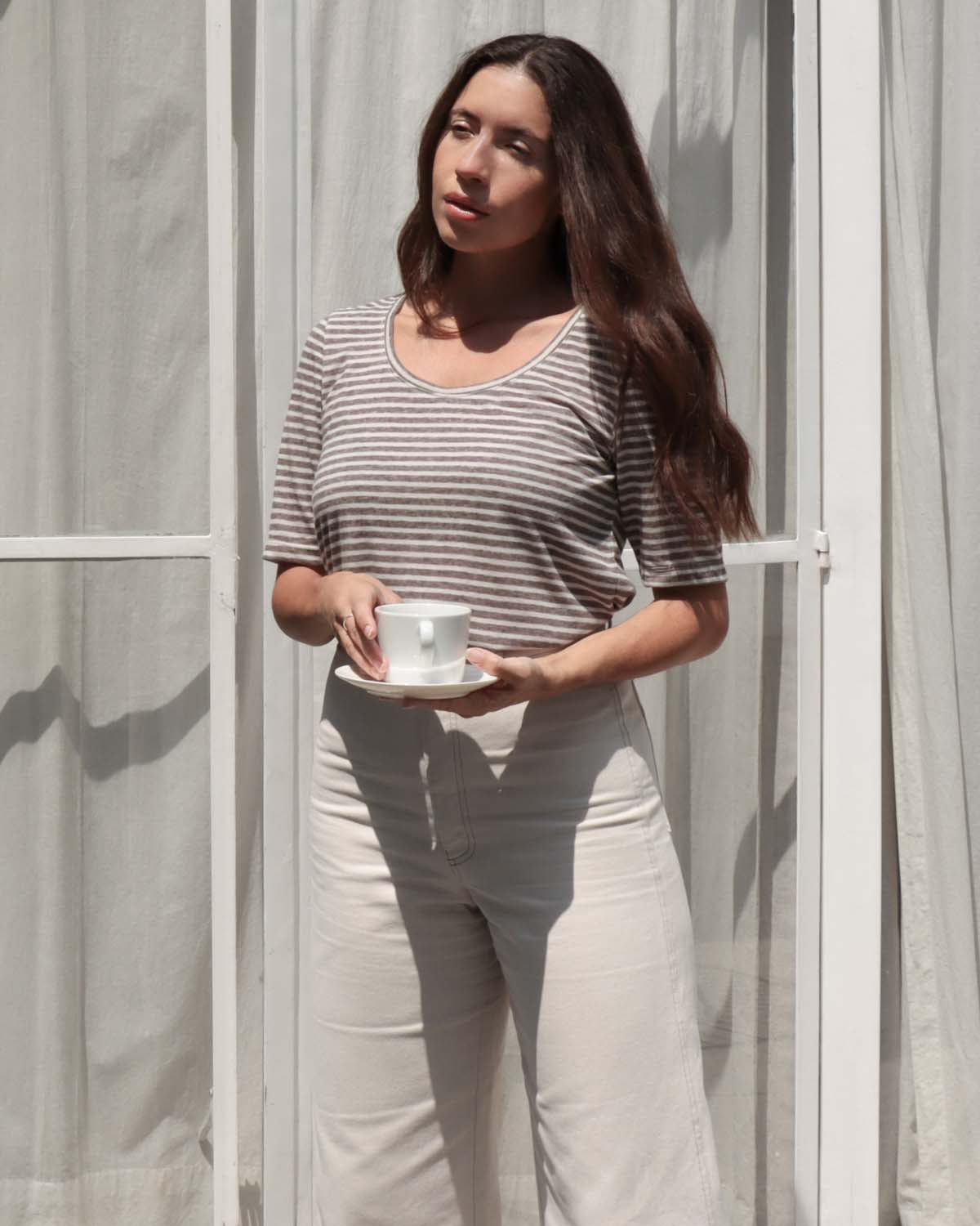 stripe tee with longer sleeves and ballerina scoopneck