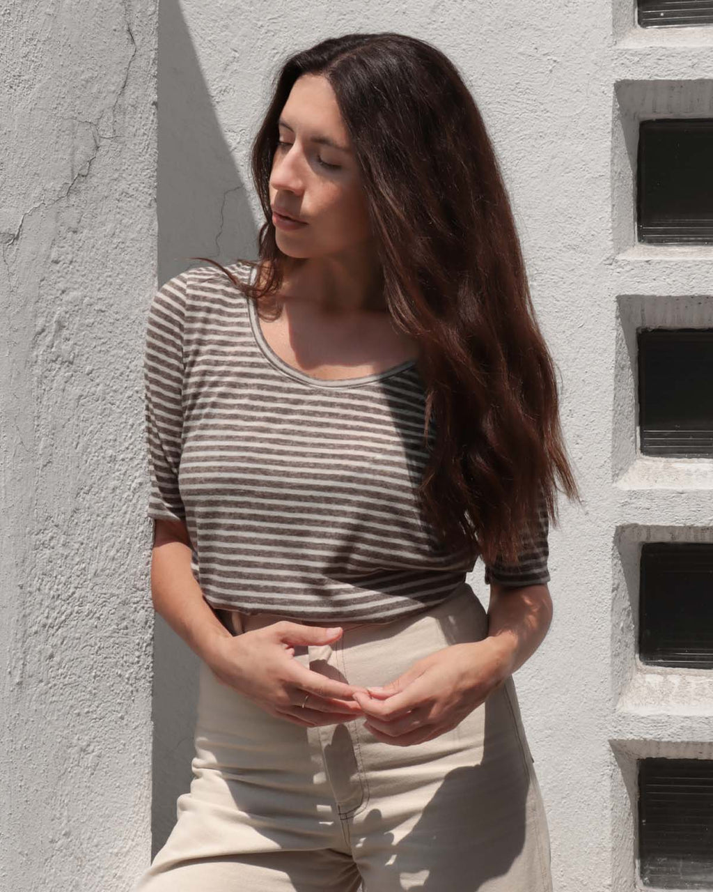 stripe tee with longer sleeves and ballerina scoopneck
